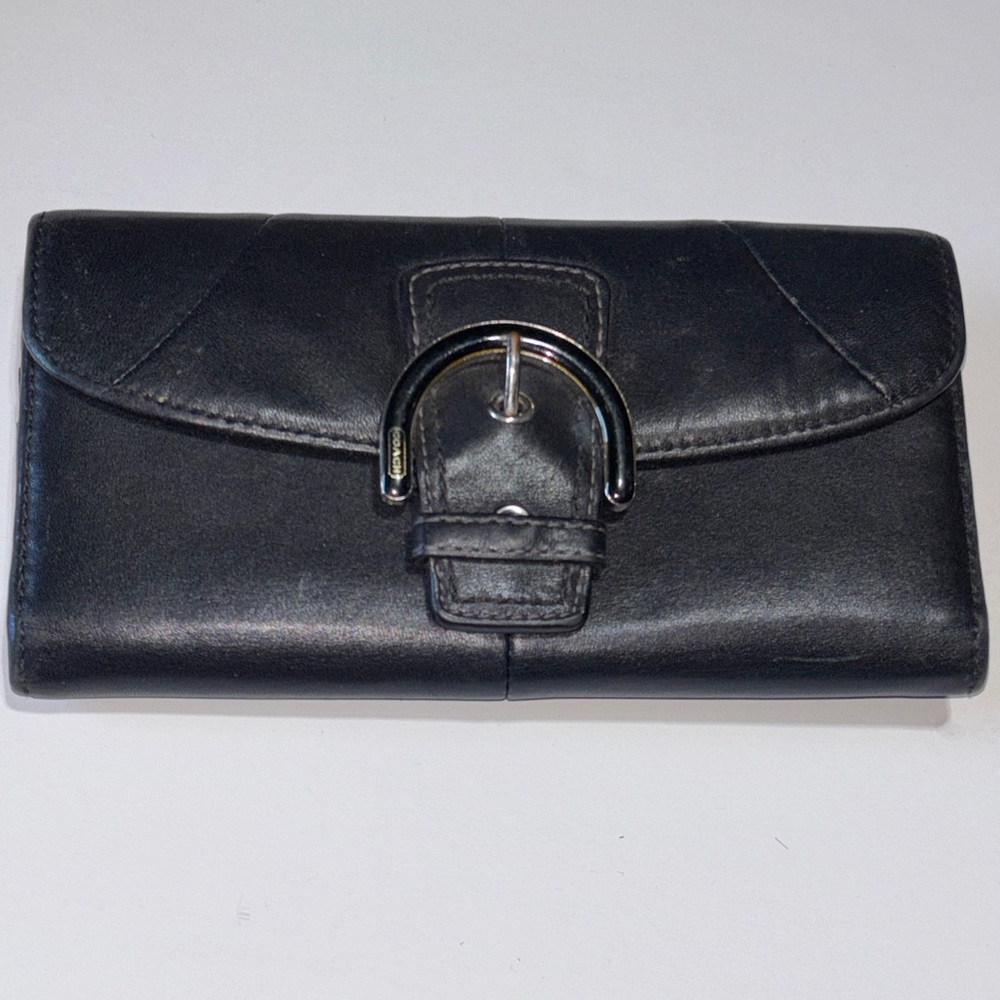 Coach Soho Wallet Vintage Coach Black Leather Wallet Large Silver Buckle